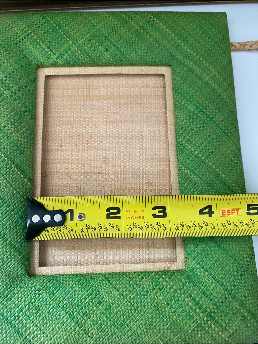 Boho Green Woven Straw Hanging Triple Picture Frame Natural Fiber Raffia